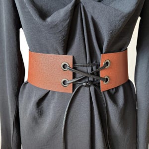 Real Leather Belt Brown Black with Brass Grommets Reversible Design 8 cm 3 inch wide