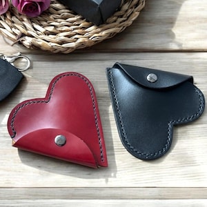 Herzförmige Leder Geldbörse, Leder Herz Geldbörse Kit, Hand gefertigte Herz Rot Schwarz Leder Geldbörse, Geschenk für Frauen, Geschenke zum Valentinstag