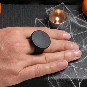 Genuine Leather Gothic Ring, Black Halloween Witchy Ring, Spooky Dark Minimalist Ring, Halloween Jewelry, Wide Leather Ring, Gift for Goth
