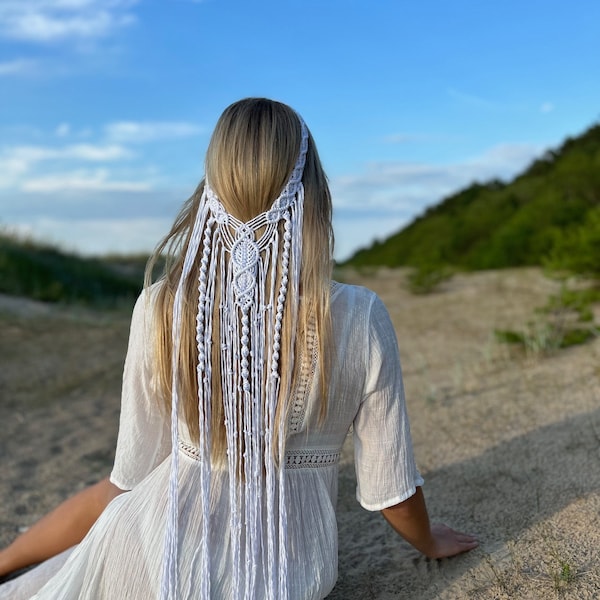 Boho veil, Macrame wedding veil, Boho Macrame veil, Macrame Hairpiece,  Bridal shower accessory, Macrame Headband, Bohemian Headpiece