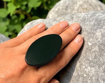 Statement Leather Minimalist Ring - Fashion Oval Shaped or Round Ring Leather, Dark Goth Ring