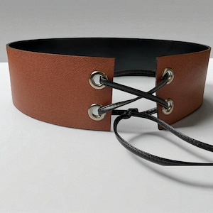 Reversible Brown and Black Leather Belt – Wide Adjustable Cinch Belt with Brass Hardware, Unique Double Sided Design