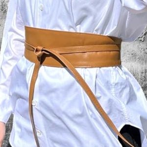 Womens Soft Leather Self Tie Wrap Around Obi Waist Band Cinch Belt for Dress Blouse Kimono