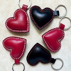 Black Red Leather Heart Keyring, Bag Charm, Heart Key Fob, Love Gift for him or her, Cute Keychain charm, Key pendant, Mother&#39;s day gift