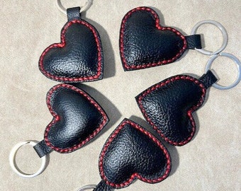 Black Leather Heart Keyring, Black Leather Bag Charm, Black Leather Heart Charm Key Ring