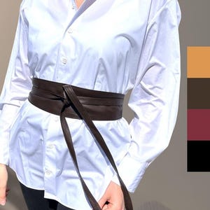 Leather Obi Belt Mocha Brown, Adjustable Corset Belt, Fashion Waist Belt for Women, Wrap Belt, Wide Leather Dress Waist Belt, Kimono Belt