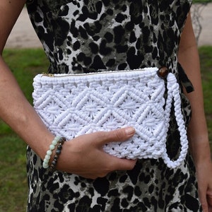 Macrame White Boho Bridal Clutch Bag, Macrame Cluch,  Wedding Boho Bag, Boho Purse, Macrame Purse