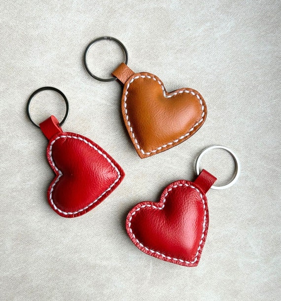 Leather Heart Keychain, Leather Heart Keyring, Small