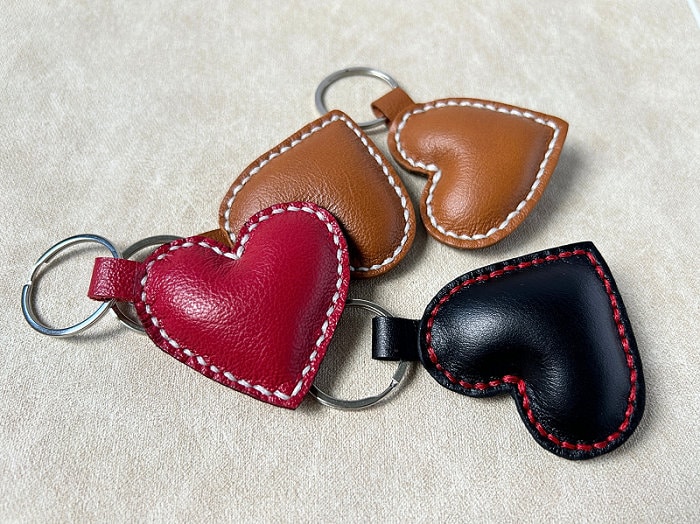 Leather Heart Keychain, Leather Heart Keyring, Small Valentine's