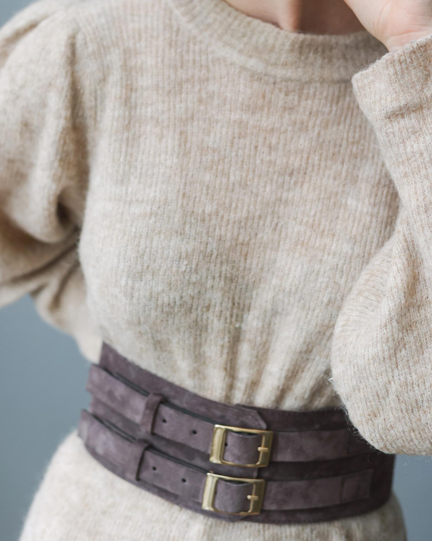Wide Suede Belt With Buckles – Brown Black Leather Waist  display picture 3