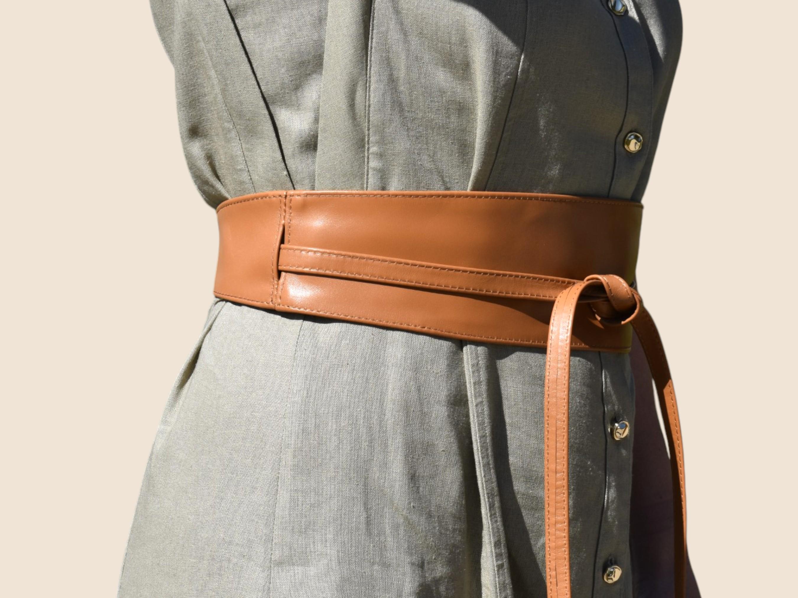 Burgundy Leather Wrap Belt, Deep Red Obi Belt Leather, Waist  display picture 3