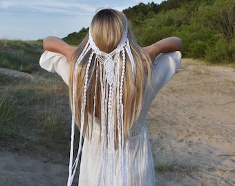 Boho Wedding veil, Macrame Veil, Bohemian Beach Wedding Veil, Macrame Bridal Hairpiece, Macrame Hair Accessory, Boho Crown