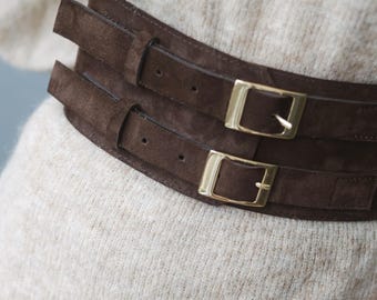 Vintage Tequila Leather Cinch Belt - Brown - Corset/stretch  display picture 1