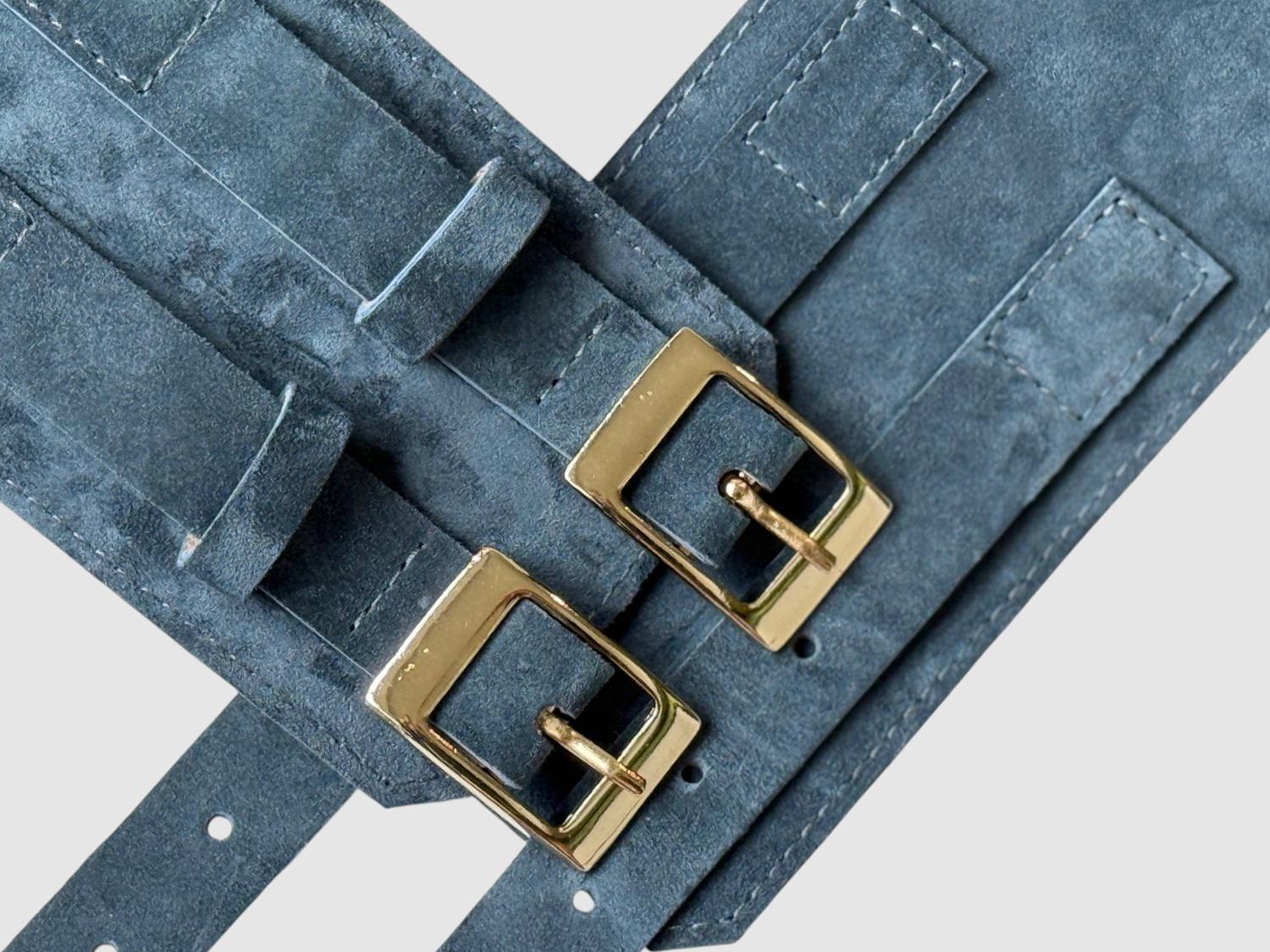 4623 Women\'s Wide Suede Waist Belt Adjustable Large Buckle Cinch Wide Suede Belt With Buckles – Brown Black Leather Waist  main image 4