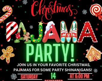 Christmas Pajama Party Invitation, Christmas Party Invitation, Pajama Invitation, Holiday Party 5X7