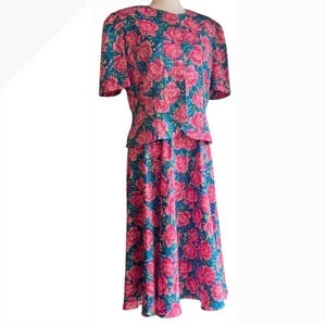 Vintage Adrianna Papell Floral Two Piece Skirt Set Cottagecore Coastal Chic READ image 1