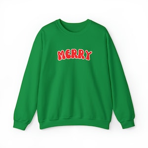 Felpa natalizia, felpa allegra, camicie natalizie, girocollo di buon Natale, maglione invernale carino