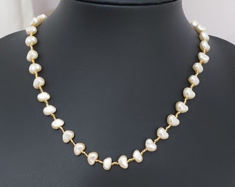 Collar de perlas, collar hecho a mano, collar hecho a mano, collar de novia, collar blanco, perla con cuentas, collar minimalista