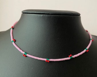 Cherry Necklace, Handmade Necklace, Beaded Necklace, Gift Necklace, Summer Necklace, Cute Necklace, Trendy Necklace, Necklace for Women