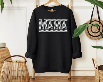 Checkered Vans Mama Sweatshirt, Mother's Day Gift, Gift For Mother, Retro Mama Varsity Sweater, Nana Shirt, Mama Crewneck, New Mom Gift