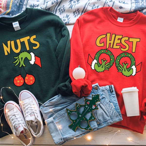 Chest Nuts Couples Matching Sweatshirts, Christmas Party Sweatshirt, Holiday Sweaters, Couple Sweater, Xmas Party, Grinch, Gift Sweatshirt