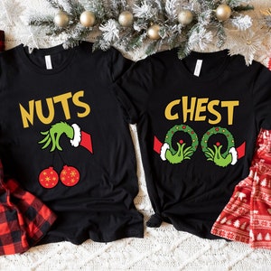 Chest Nuts Couples Matching Shirts, Funny Christmas Tees, Holiday Sweaters, Family Tee, Mr. & Mrs., Xmas Party, Grinch, Gift Sweatshirt