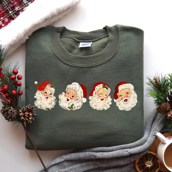 Retro Cheerful Santa Tshirt, Santa Merry Christmas Shirt, Vintage Santa Claus Graphic Tee, Xmas Women Men Gift, Classic Christmas Sweatshirt