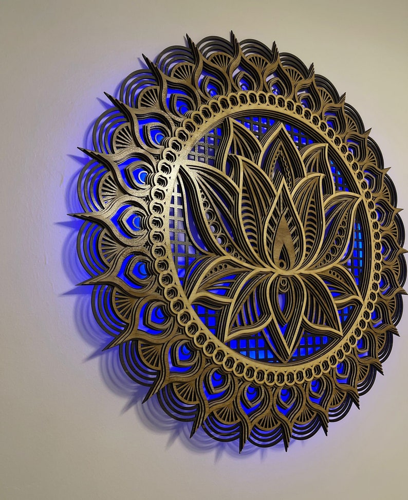 Lotus Flower Wooden Mandala, Mandala Wall Art, Wall Decor, Lazer Cut