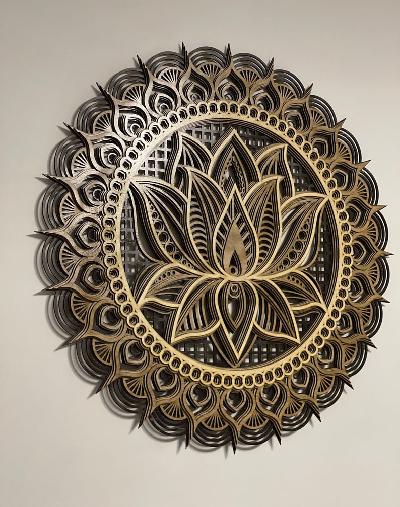 Lotus Flower Wooden Mandala, Mandala Wall Art, Wall Decor, Lazer Cut