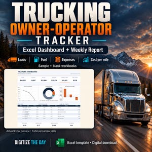 Trucking Owner Operator Tracker | Mileage, Fuel, Expenses & Profit Spreadsheet
