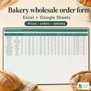 Formulario de pedido al por mayor para panadería / Excel, Google Sheets: precios, pedidos, seguimiento de entregas