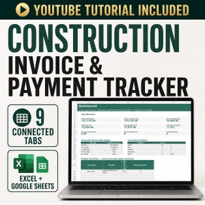 Construction Invoice & Payment Tracker | Progress Billing, Retainage, Schedule of Values | Excel Google Sheets