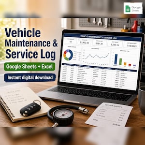Vehicle Maintenance Log | Service, Repairs & Expense Tracker | Google Sheets Template