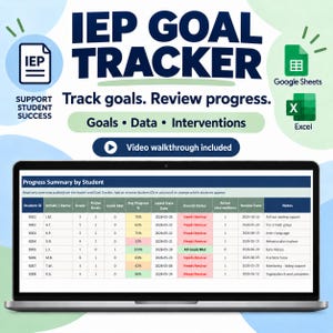 Registro de objetivos del IEP / Seguimiento del progreso y registros de intervención / Hojas de cálculo de Google + Excel