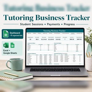 Tutoring Business Tracker | Student Sessions, Payments & Progress Spreadsheet