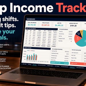 Tip Income Tracker | Daily Tips, Tip-Out Split & Shift Summary Spreadsheet