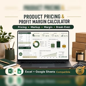Product Pricing Calculator | Profit Margin, Markup and Break-Even Spreadsheet | Excel and Google Sheets