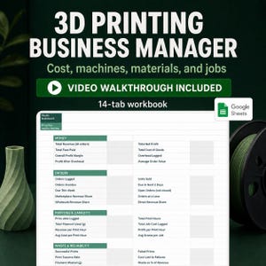 Tabellenkalkulation für 3D-Druckkosten | Filament-Tracker, Preiskalkulation für Unternehmen (Excel/Google Sheets)