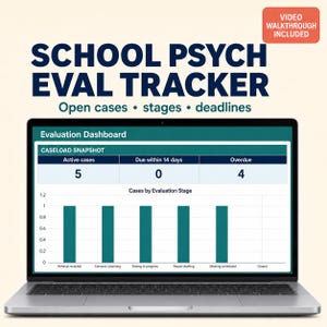 School Psychologist Evaluation Tracker | Due Dates, Case Checklist & Workload Dashboard | Google Sheets + Excel