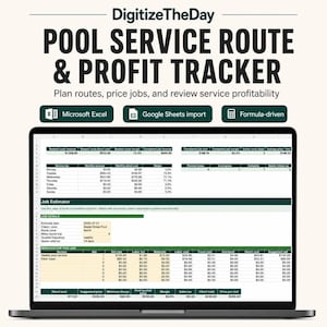 Pool Service Business Spreadsheet | Route Planner, Job Profit & Water Test Log | Google Sheets + Excel