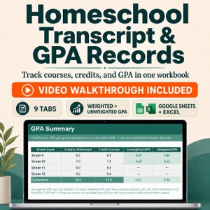Homeschool Transcript GPA Records Template | Google Sheets, Excel Calculator (Digital Download)
