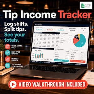 Tip Income Tracker | Daily Tips, Tip-Out Split & Shift Summary Spreadsheet