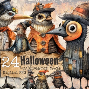 Halloween Whimsical and weird Birds Cliparts 24 png scrapbooking art digital commercial use printable sheets