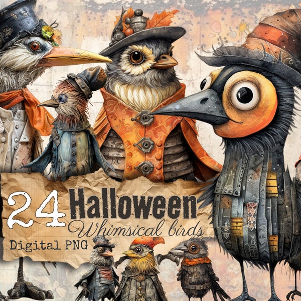 Halloween Skurrile und seltsame Vögel Cliparts 24 png Scrapbooking Kunst digitale kommerzielle Nutzung druckbare Blätter