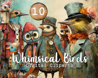 Whimsical Birds Cliparts 10 png scrapbooking art digital commercial use printable sheets