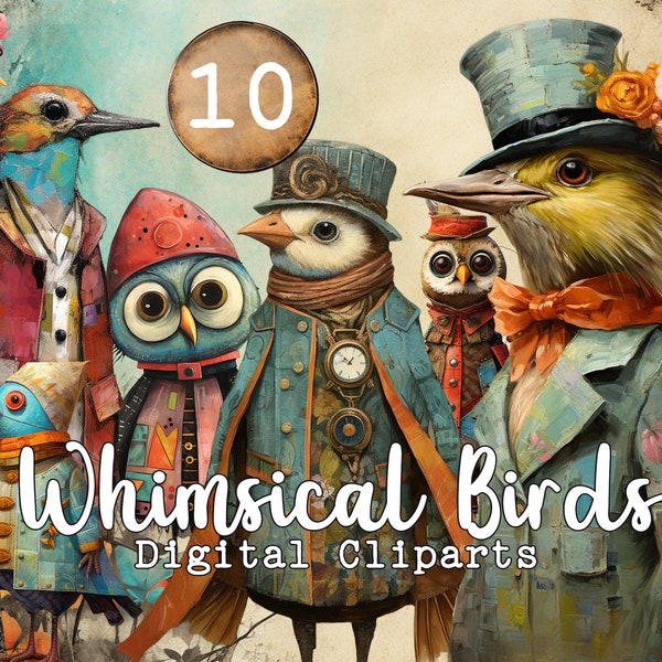 Whimsical Birds Cliparts 10 png scrapbooking art digital commercial use printable sheets