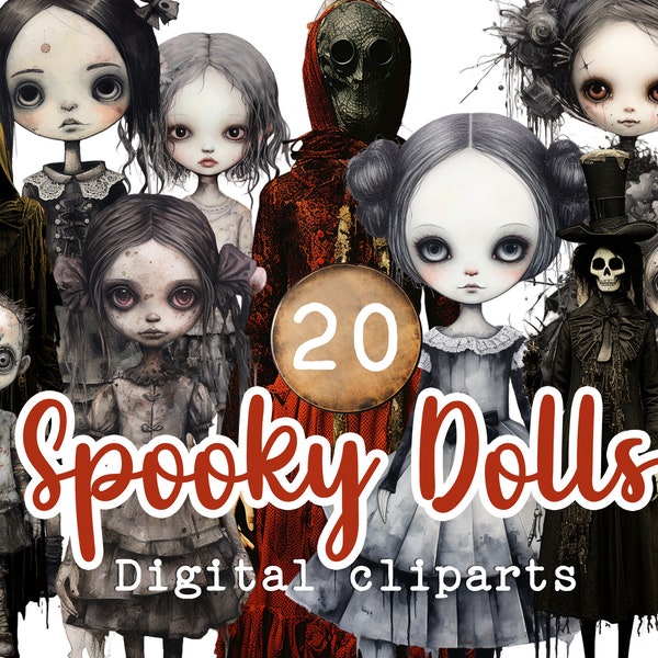 Creepy Scary Dolls and skeletons Junk Journal Scrapbooking art DIY Haunting doll artwork commercial use DIGITAL only