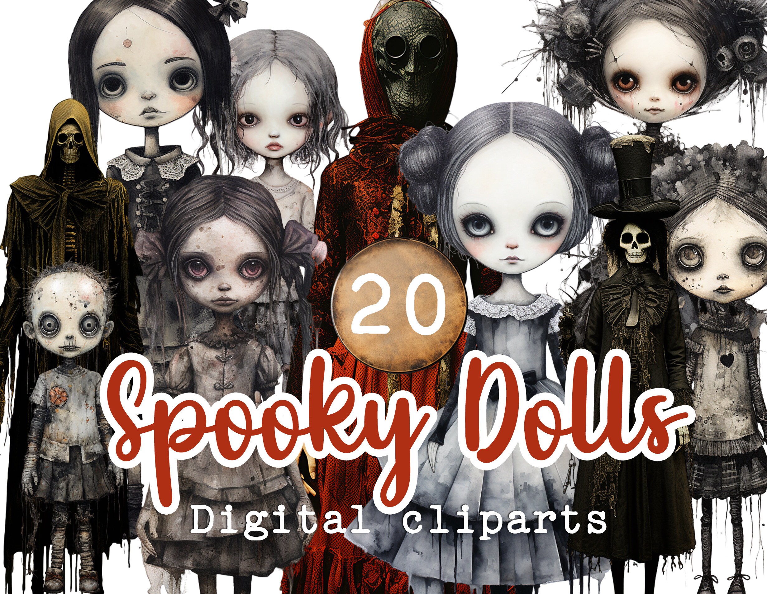 Creepy Scary Dolls and Skeletons Junk Journal Scrapbooking Art DIY Haunting  Doll Artwork Commercial Use DIGITAL Only - Etsy, image size:2462x1908