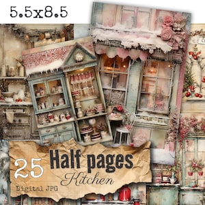 Cuisine de Noël pour junk journal Christmas scene Neige carte page imprimables fournitures numériques CU scrapbooking ATC