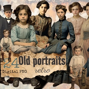 Old retro colorized portraits 24 transparent PNG vintage Junk Journal Scrapbooking beginning of the century Fussy cuts